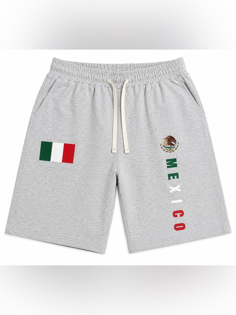 Mexico Flag Graphic Lounge Shorts Gray Drawstring Athletic Sweat Shorts Large